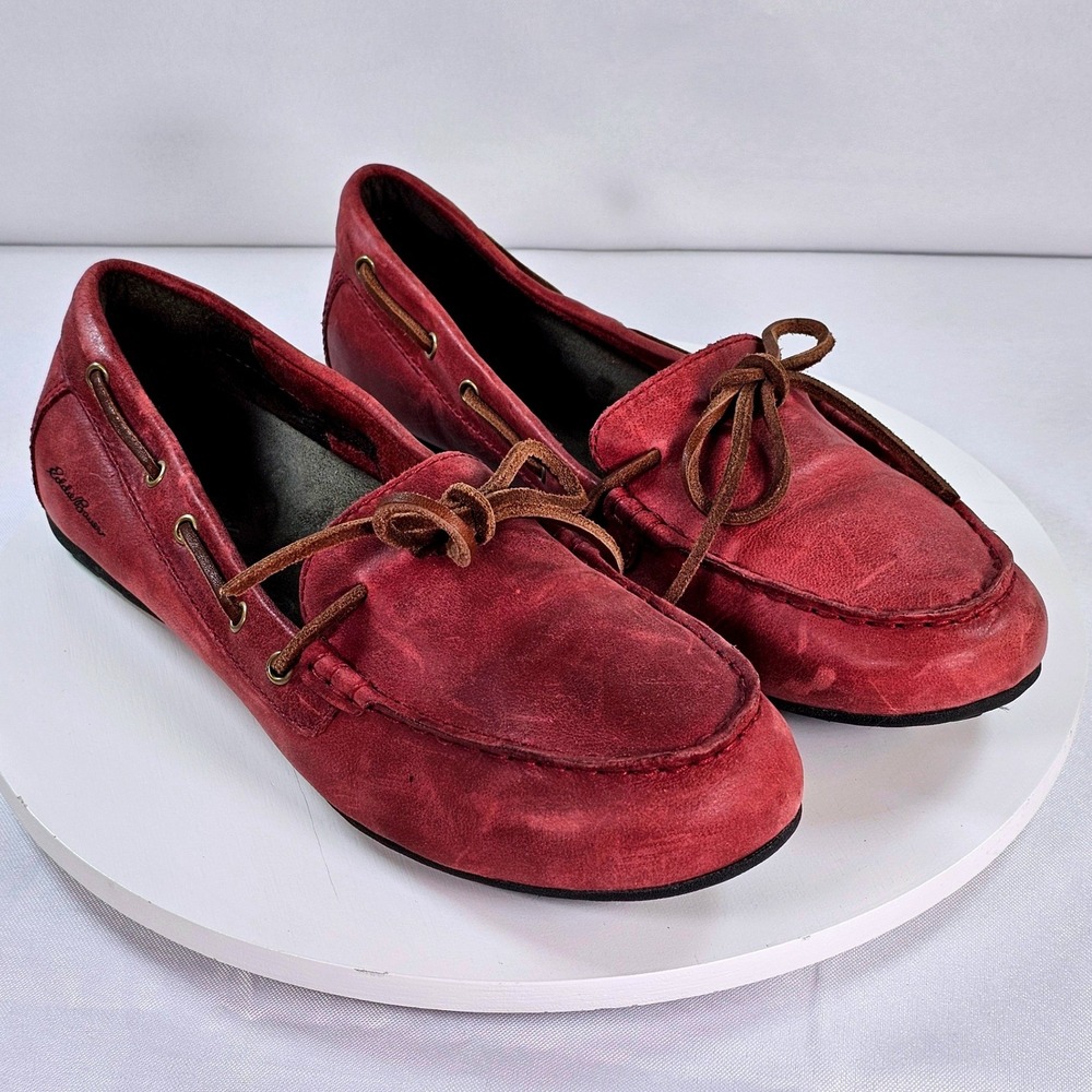 Eddie Bauer Womens Burgundy Leather Driving Loafers Moccasin Flats Size 9